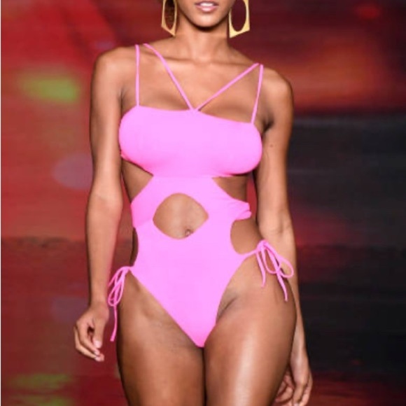 Keva J Vibrant Pink Cutout monokini  Swimsuit large - Picture 1 of 7